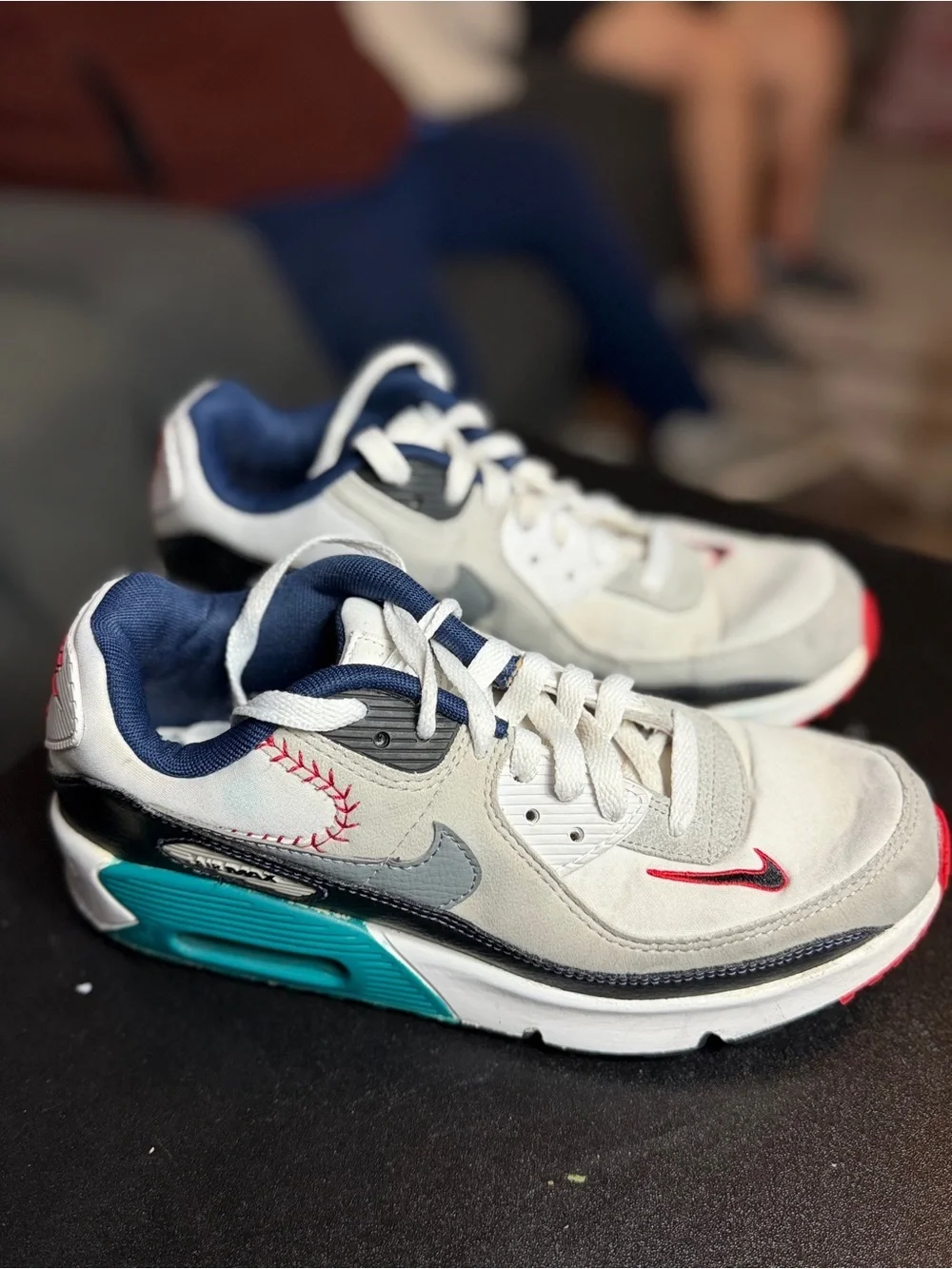 Nike Kids Sneakers in Gray with Teal & Red Accents